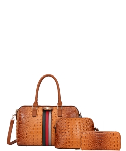 Faux Leather Croc Striped Bumblebee Handbag Wallet CYS-8369S BROWN